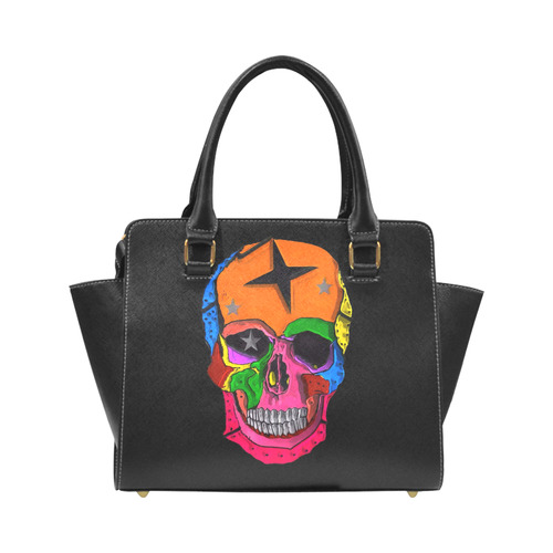 Skull Popart by Popart Lover Rivet Shoulder Handbag (Model 1645)