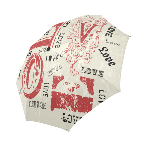 Love Red Black Valentine Grunge Background Auto-Foldable Umbrella (Model U04)