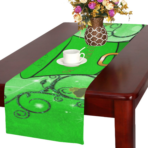 Happy St. Patrick's day, hat and clovers Table Runner 16x72 inch
