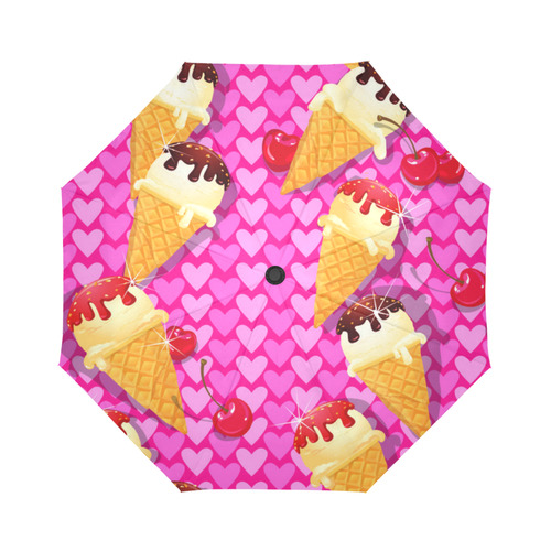 Ice Cream Love Hearts Cherries Colorful Auto-Foldable Umbrella (Model U04)