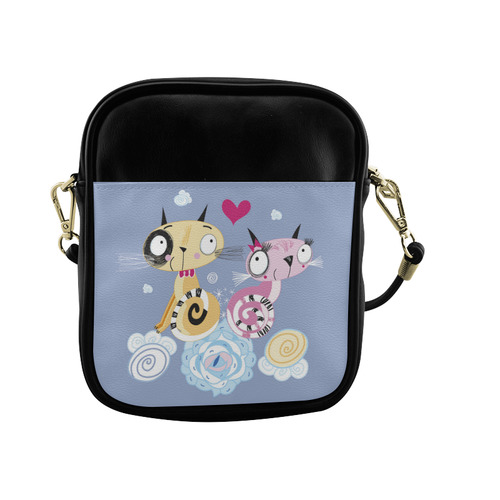 Cute Cat Love Valentine Heart Sling Bag (Model 1627)