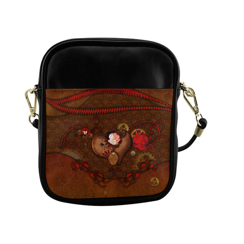 Steampunk heart with roses, valentines Sling Bag (Model 1627)