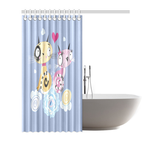 Cute Cat Love Valentine Heart Shower Curtain 72"x72"