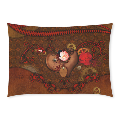 Steampunk heart with roses, valentines Custom Rectangle Pillow Case 20x30 (One Side)