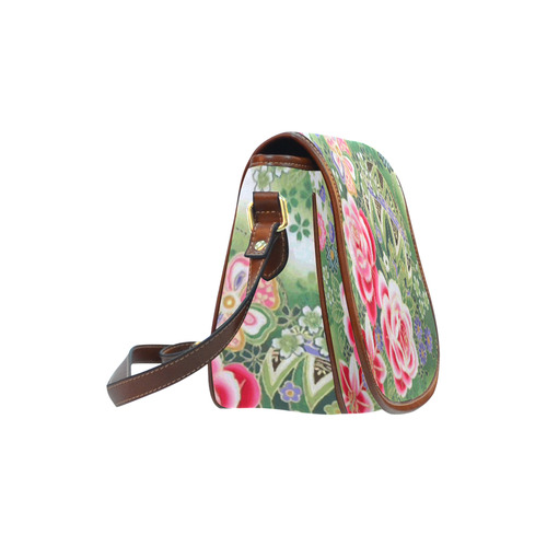 Pink Kimono Japanese Floral Pattern Saddle Bag/Small (Model 1649) Full Customization