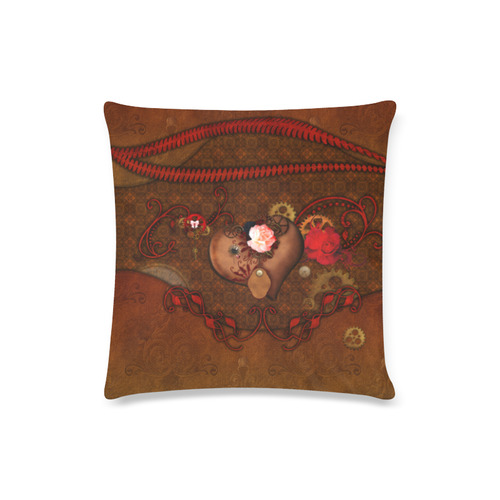 Steampunk heart with roses, valentines Custom Zippered Pillow Case 16"x16"(Twin Sides)
