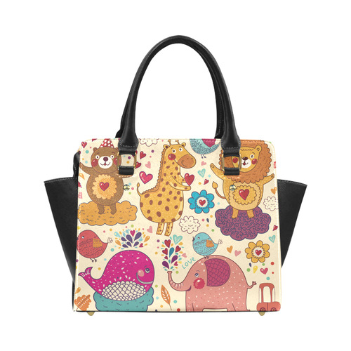 Cute Animals Elephant Whale Love Floral Classic Shoulder Handbag (Model 1653)