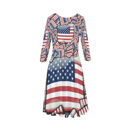 Flag_United_States_by_JAMColors Elbow Sleeve Ice Skater Dress (D20)