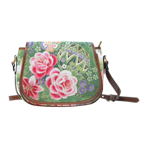 Pink Kimono Japanese Floral Pattern Saddle Bag/Small (Model 1649) Full Customization