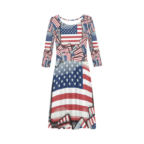 Flag_United_States_by_JAMColors Elbow Sleeve Ice Skater Dress (D20)