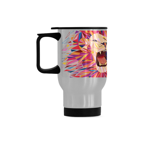 lion roaring polygon triangles Travel Mug (Silver) (14 Oz)