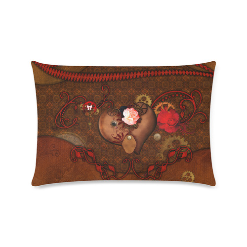 Steampunk heart with roses, valentines Custom Rectangle Pillow Case 16"x24" (one side)