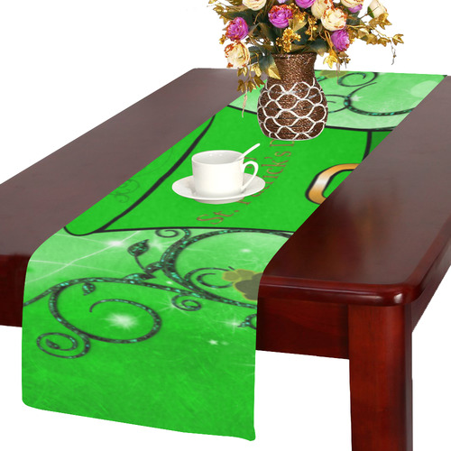 Happy St. Patrick's day, hat and clovers Table Runner 14x72 inch