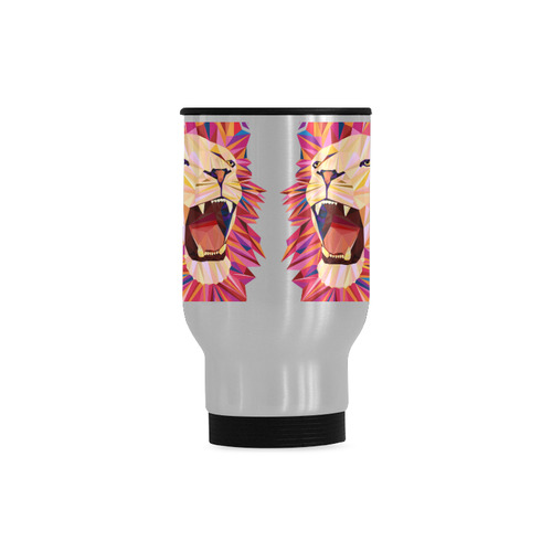 lion roaring polygon triangles Travel Mug (Silver) (14 Oz)