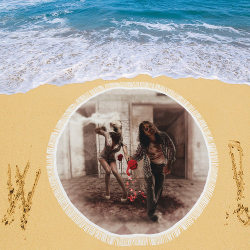 Horror Bride and Zombie  Groom Circular Beach Shawl 59"x 59"