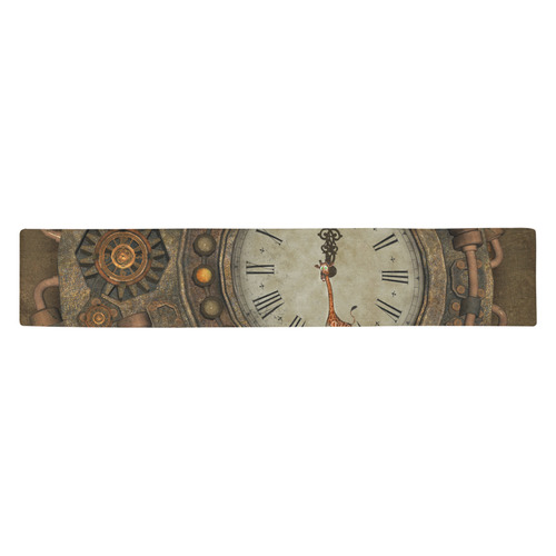 Steampunk clock, cute giraffe Table Runner 14x72 inch