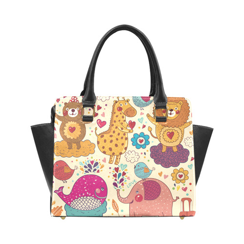 Cute Animals Elephant Whale Love Floral Rivet Shoulder Handbag (Model 1645)