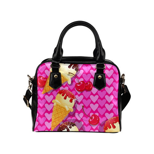 Ice Cream Love Hearts Cherries Colorful Shoulder Handbag (Model 1634)