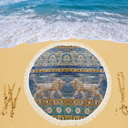 Two Lions And Daisis Mosaic Circular Beach Shawl 59"x 59"