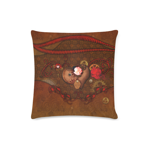 Steampunk heart with roses, valentines Custom Zippered Pillow Case 16"x16"(Twin Sides)