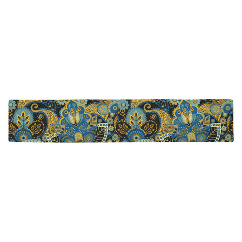 Beautiful Paisley Vintage Aqua Gold Floral Table Runner 14x72 inch