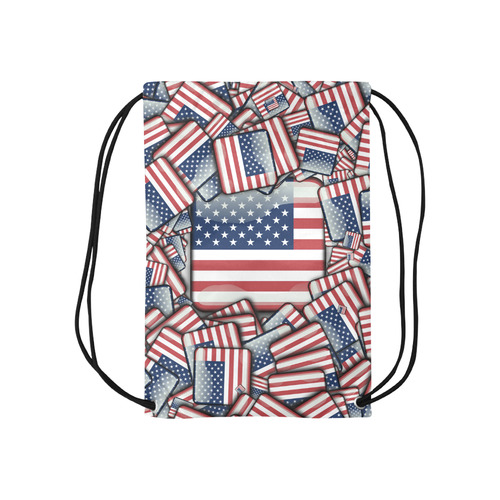 Flag_United_States_by_JAMColors Small Drawstring Bag Model 1604 (Twin Sides) 11"(W) * 17.7"(H)