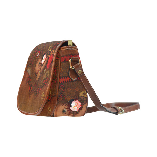 Steampunk heart with roses, valentines Saddle Bag/Large (Model 1649)