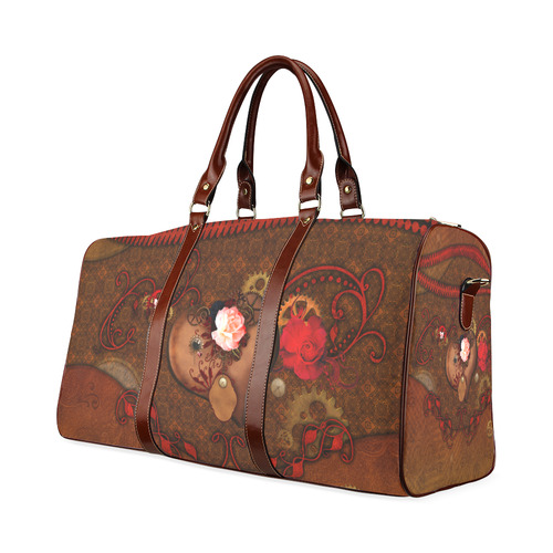 Steampunk heart with roses, valentines Waterproof Travel Bag/Large (Model 1639)