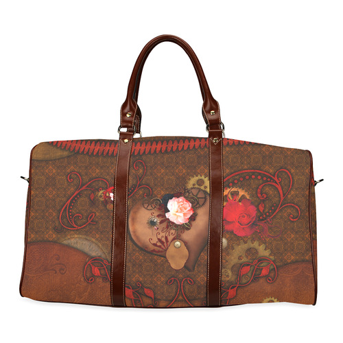 Steampunk heart with roses, valentines Waterproof Travel Bag/Small (Model 1639)