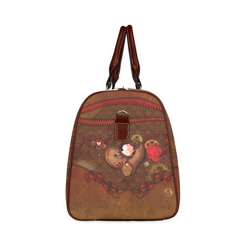 Steampunk heart with roses, valentines Waterproof Travel Bag/Small (Model 1639)