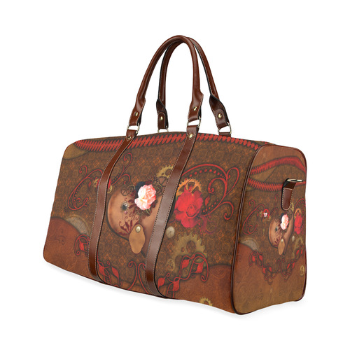 Steampunk heart with roses, valentines Waterproof Travel Bag/Large (Model 1639)