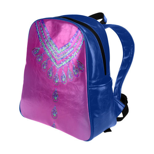 Jewelry COLLIER Blue Turquoise Pink Multi-Pockets Backpack (Model 1636)
