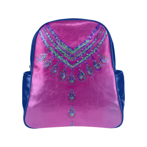 Jewelry COLLIER Blue Turquoise Pink Multi-Pockets Backpack (Model 1636)