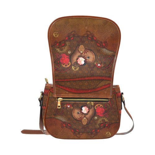 Steampunk heart with roses, valentines Saddle Bag/Large (Model 1649)