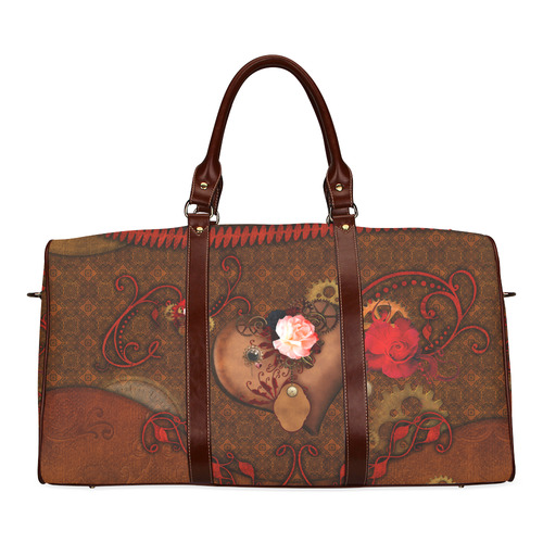 Steampunk heart with roses, valentines Waterproof Travel Bag/Small (Model 1639)