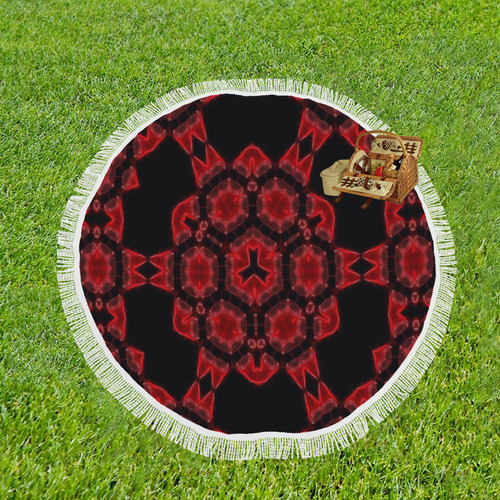 Red Alaun Mandala Circular Beach Shawl 59"x 59"