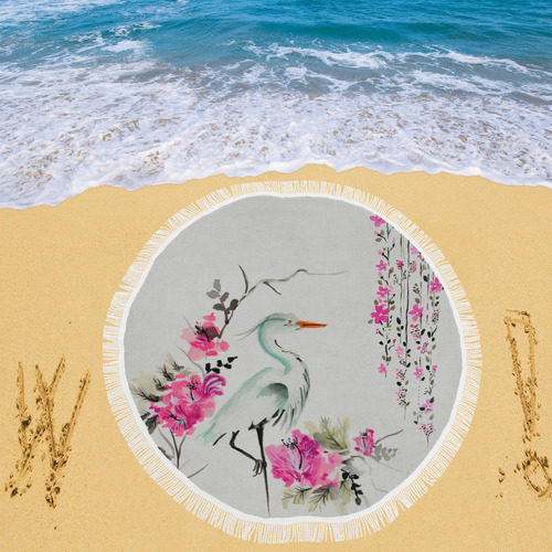 Pink Crane Flower Dream Circular Beach Shawl 59"x 59"
