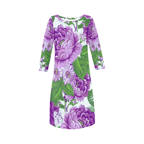 Vintage Floral Pattern Flowers Butterfly Round Collar Dress (D22)