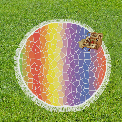 Mosaic Rainbow Circular Beach Shawl 59"x 59"