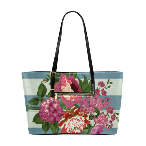 Vintage Beautiful Pink Floral Teal Aqua Euramerican Tote Bag/Large (Model 1656)