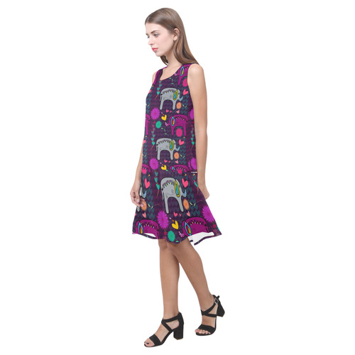 Namaste Elephants Sleeveless Splicing Shift Dress(Model D17)