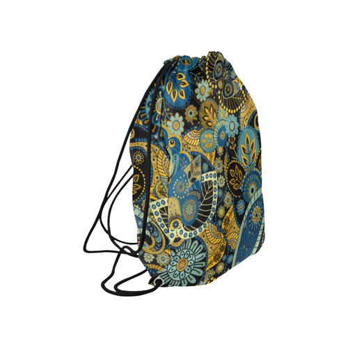 Beautiful Paisley Vintage Aqua Gold Floral Large Drawstring Bag Model 1604 (Twin Sides)  16.5"(W) * 19.3"(H)