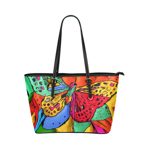 Fly my butterfly by Nico Bielow Leather Tote Bag/Large (Model 1651)