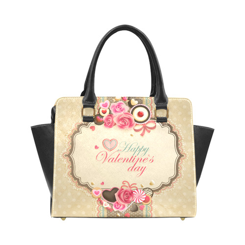 Beautiful Floral Valentine Day Hearts Rivet Shoulder Handbag (Model 1645)