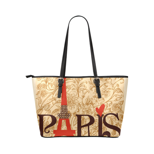 Paris Eiffel Tower Vintage Retro Leather Tote Bag/Small (Model 1651)