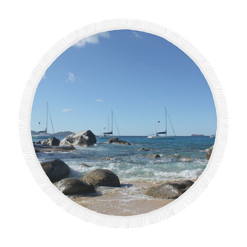 Sailing Boats at Virgin Gorda BVI Circular Beach Shawl 59"x 59"