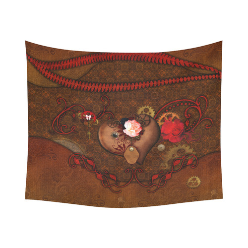 Steampunk heart with roses, valentines Cotton Linen Wall Tapestry 60"x 51"