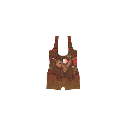 Steampunk heart with roses, valentines Classic One Piece Swimwear (Model S03)