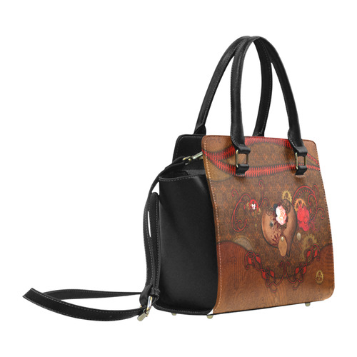 Steampunk heart with roses, valentines Classic Shoulder Handbag (Model 1653)