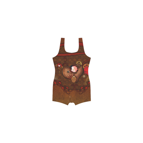 Steampunk heart with roses, valentines Classic One Piece Swimwear (Model S03)